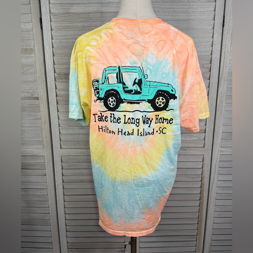 GILDAN Hilton Head Island, SC 100% Cotton Tie Dye Jeep T-Shirt-Large